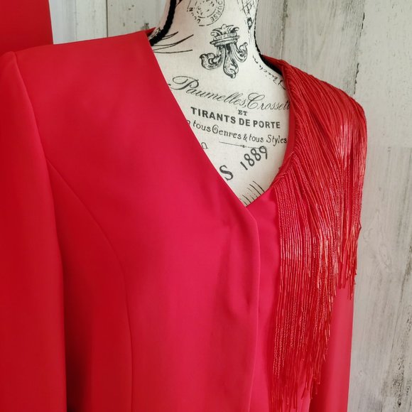 VINTAGE CARAMIA 2 PIECE BEADED FRINGE SKIRT SET SUIT - Picture 3 of 13